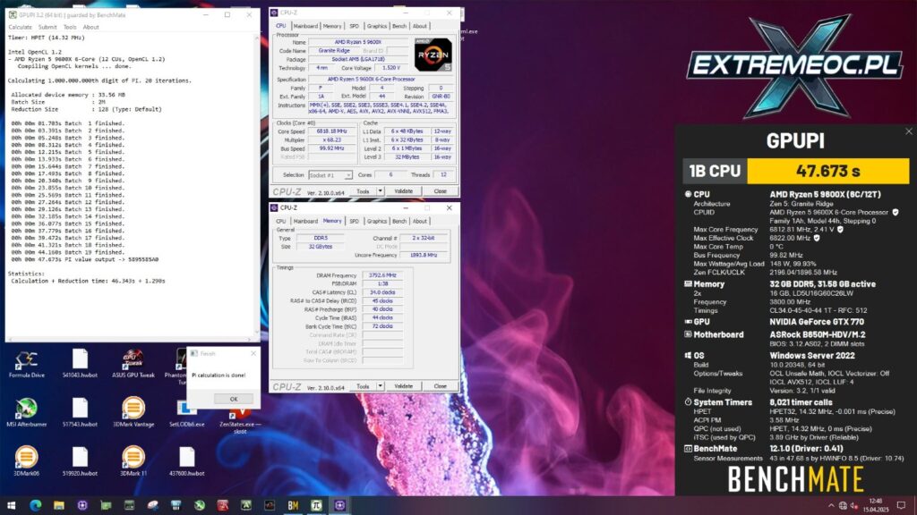 Ryzen 9600X w teście GPUPI 3.2 i próbce 1B na LN2